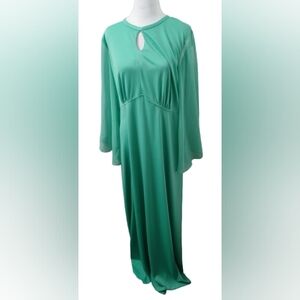 Vintage 60s 70s Bell Sleeve Maxi Dress Gown